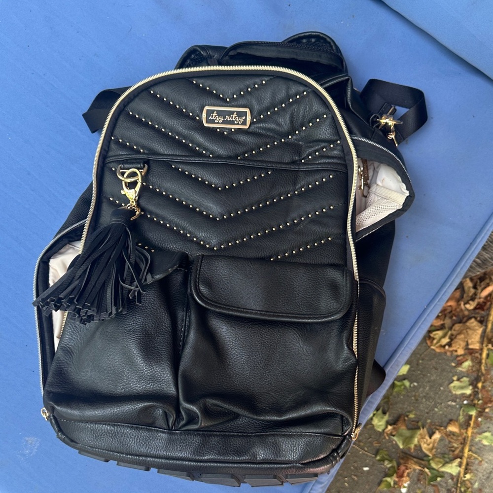 Itzy Ritzy Quilted Black Bag with Gold Studs